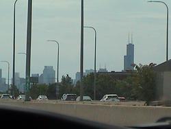 Chicago, Illinois seen from the highway. The Sears Tower is visible at right (5-31-26)